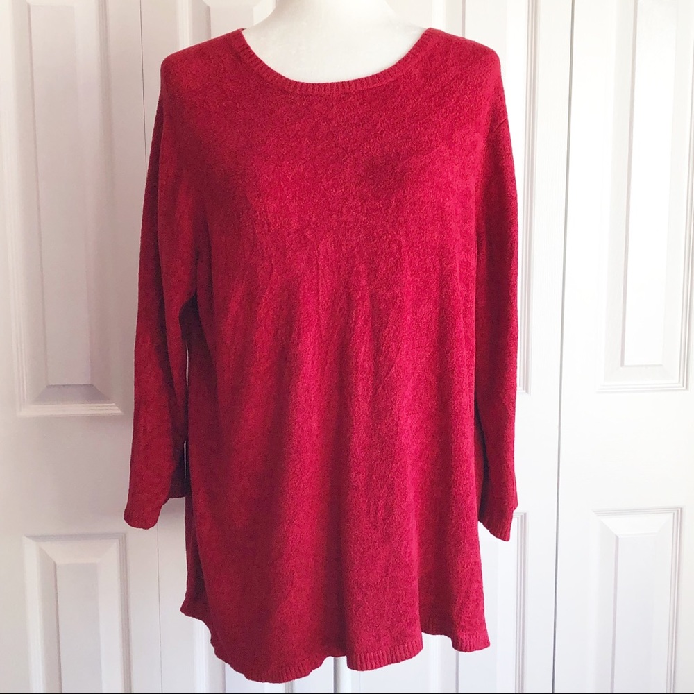 Evie Red 3/4 Sleeve Scoop Neck Pullover Sweater 2X